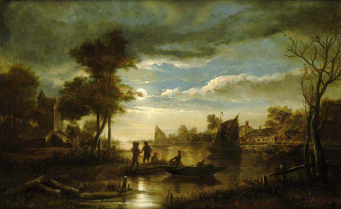 River Landscape in Moonlight